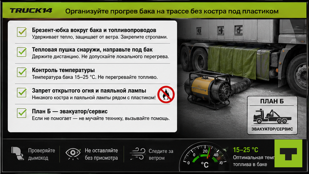 Чеклист безопасного прогрева топливного бака на обочине без открытого огня