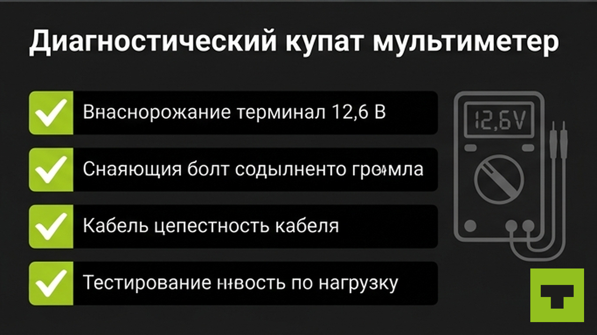 Чеклист проверки АКБ, клемм и массы при тускнущей панели в мороз