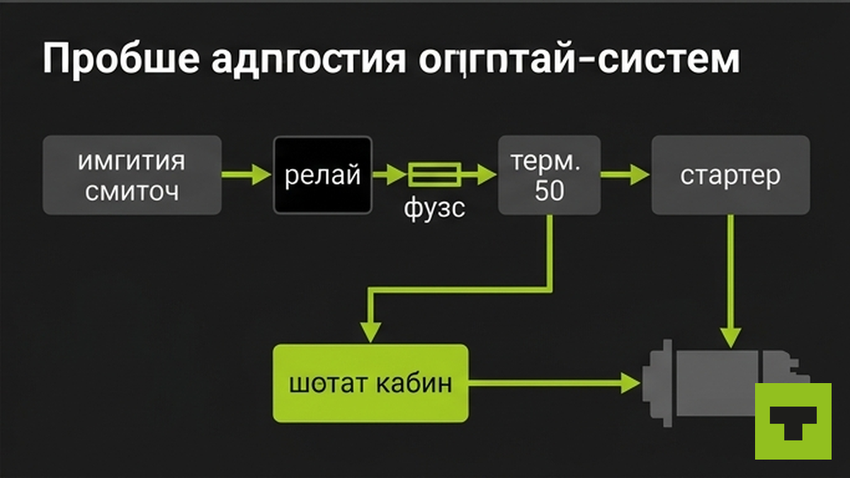 Схема диагностики цепи стартера при яркой панели и полной тишине