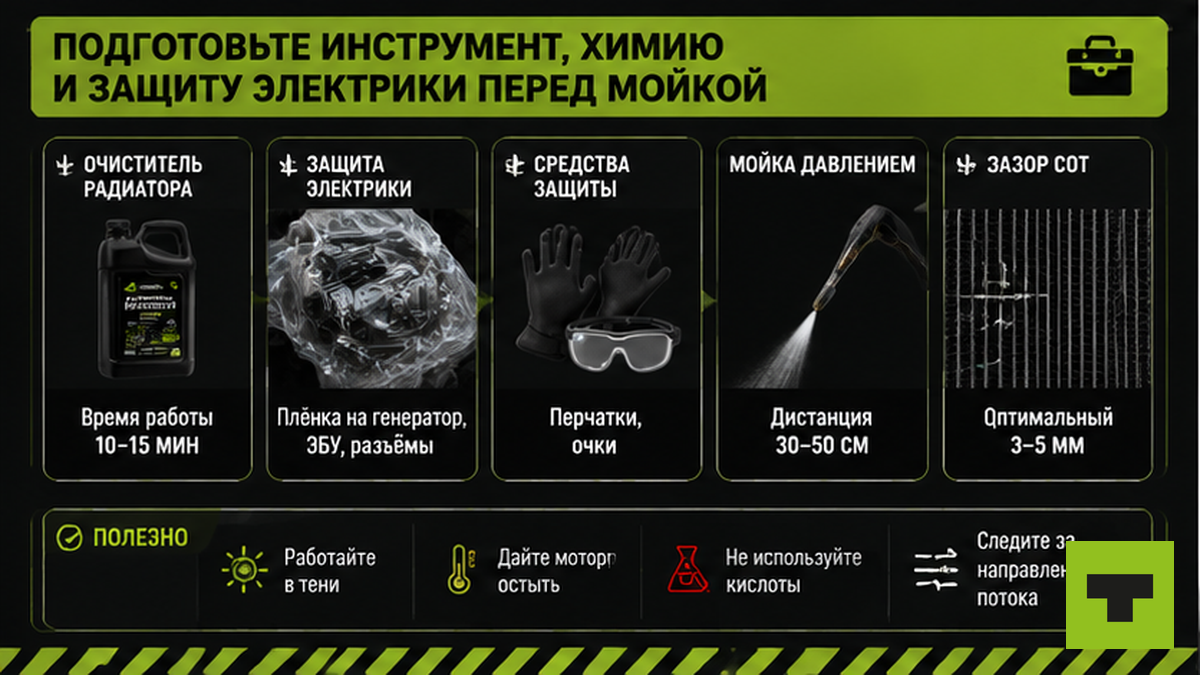 Чеклист инструментов и химии для промывки радиатора грузовика