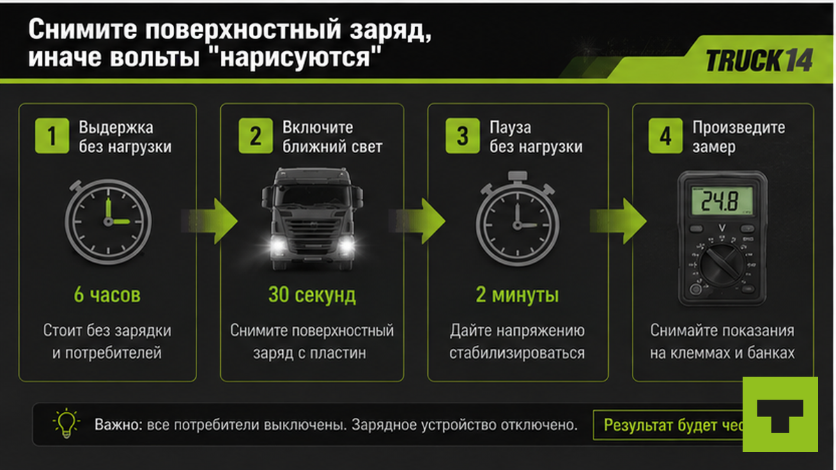Схема снятия поверхностного заряда перед замером АКБ мультиметром