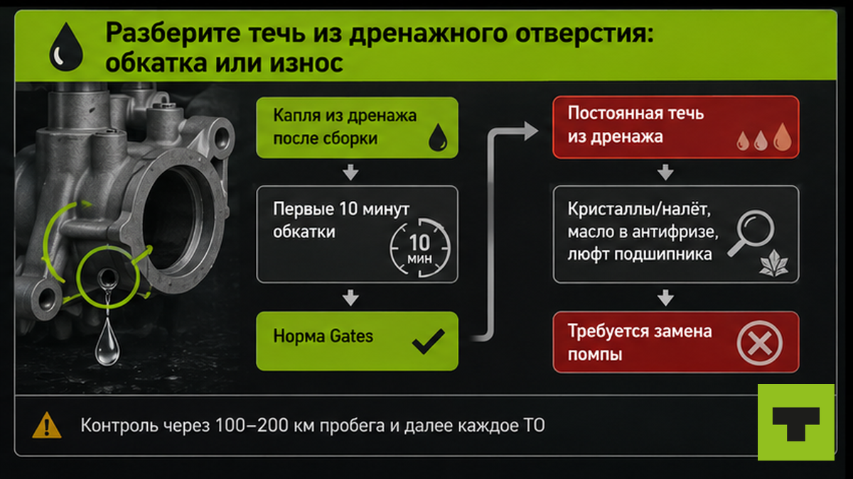 Схема диагностики weep hole: обкатка помпы или износ сальника