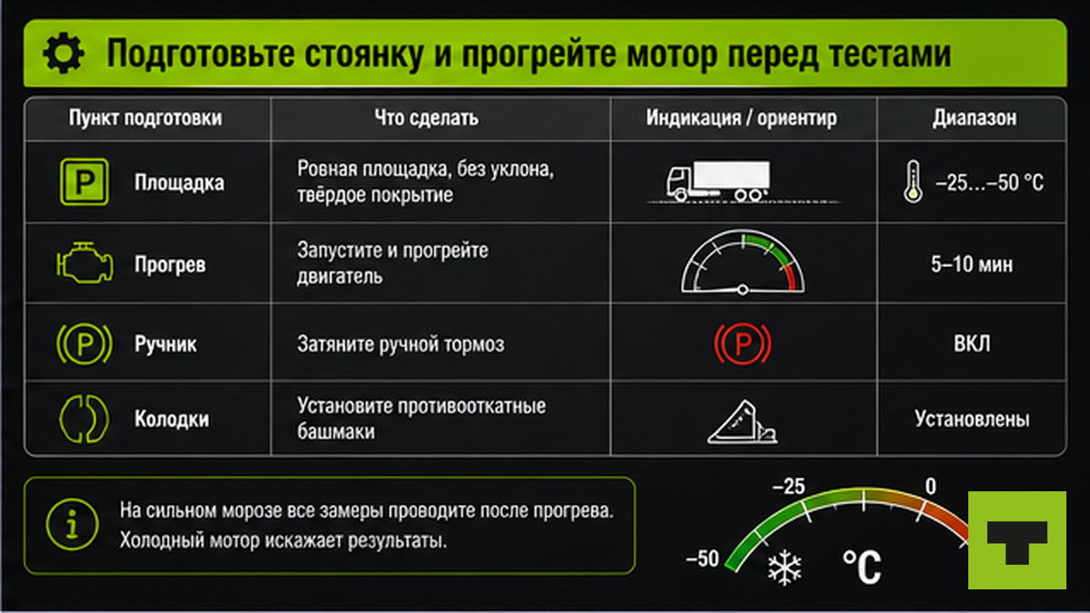 Таблица подготовки стоянки и прогрева мотора перед тестом турбины