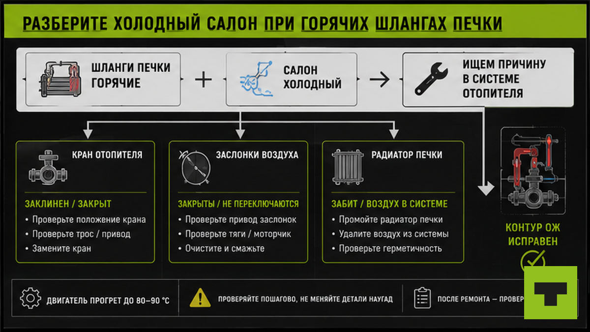 Схема диагностики холодного салона при горячих шлангах печки грузовика