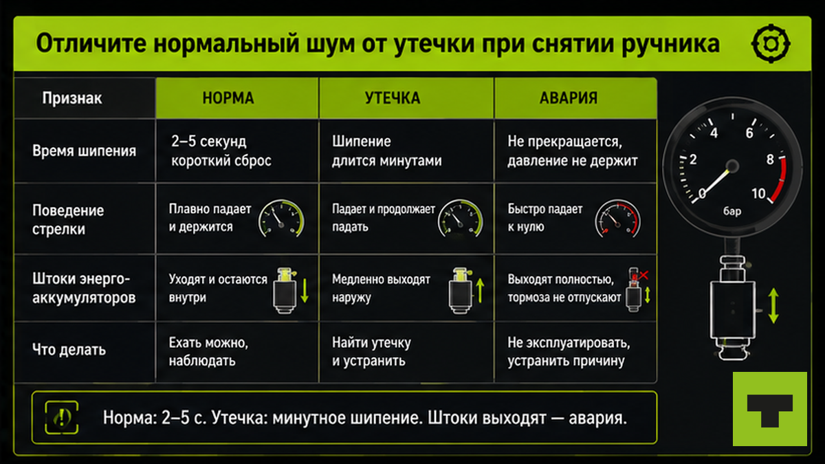 Таблица: нормальный шум ручника КАМАЗ vs утечка зимой