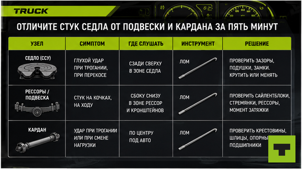 Таблица: отличить стук седла от подвески и кардана за 5 минут