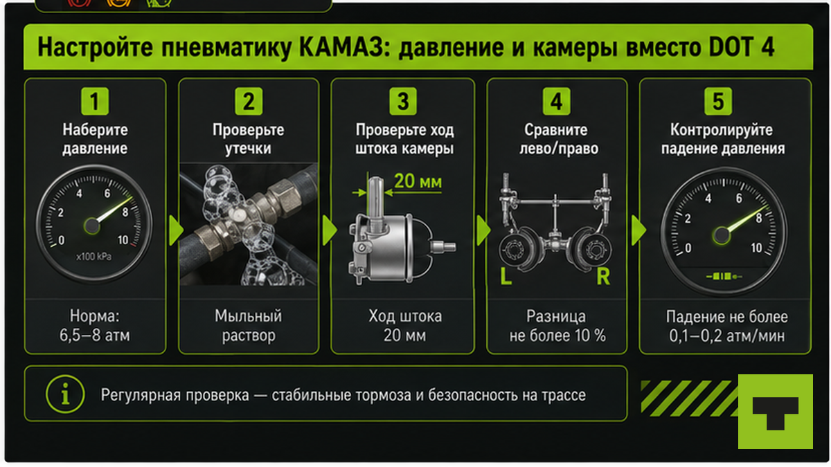 Схема настройки пневматики КАМАЗ: давление, камеры, проверка утечек