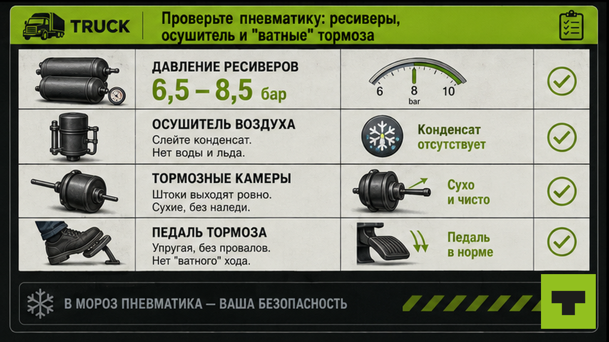 Чеклист проверки пневматики и осушителя перед рейсом зимой