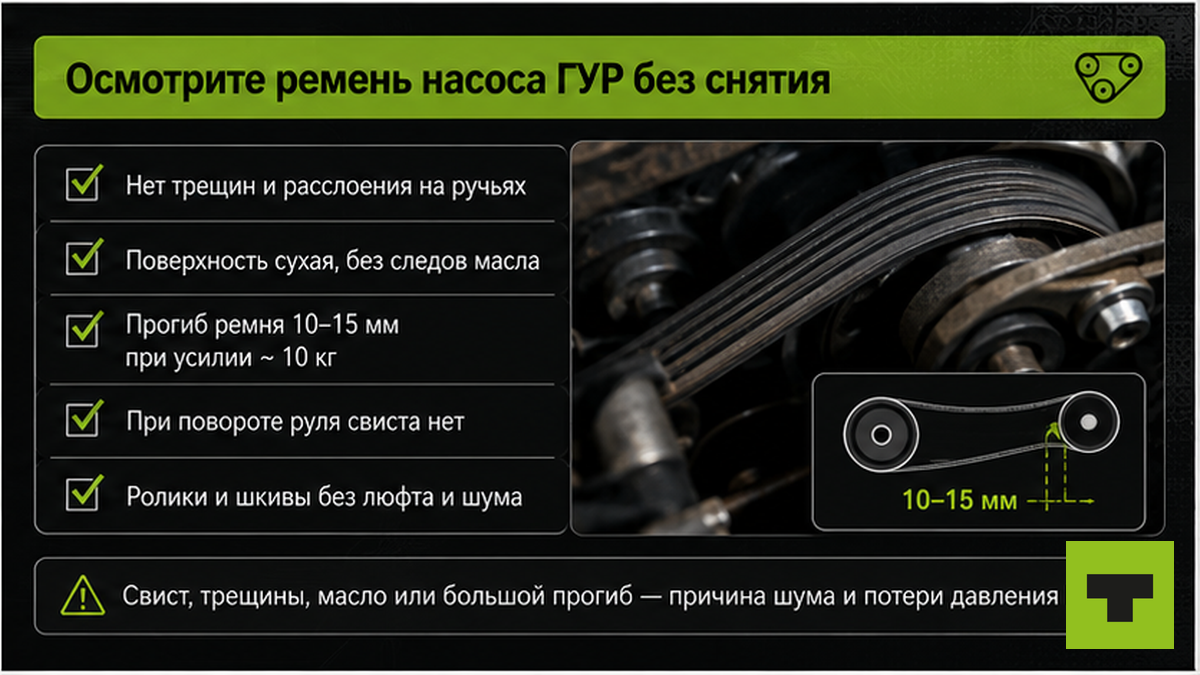 Чеклист осмотра ремня насоса гидроусилителя без снятия