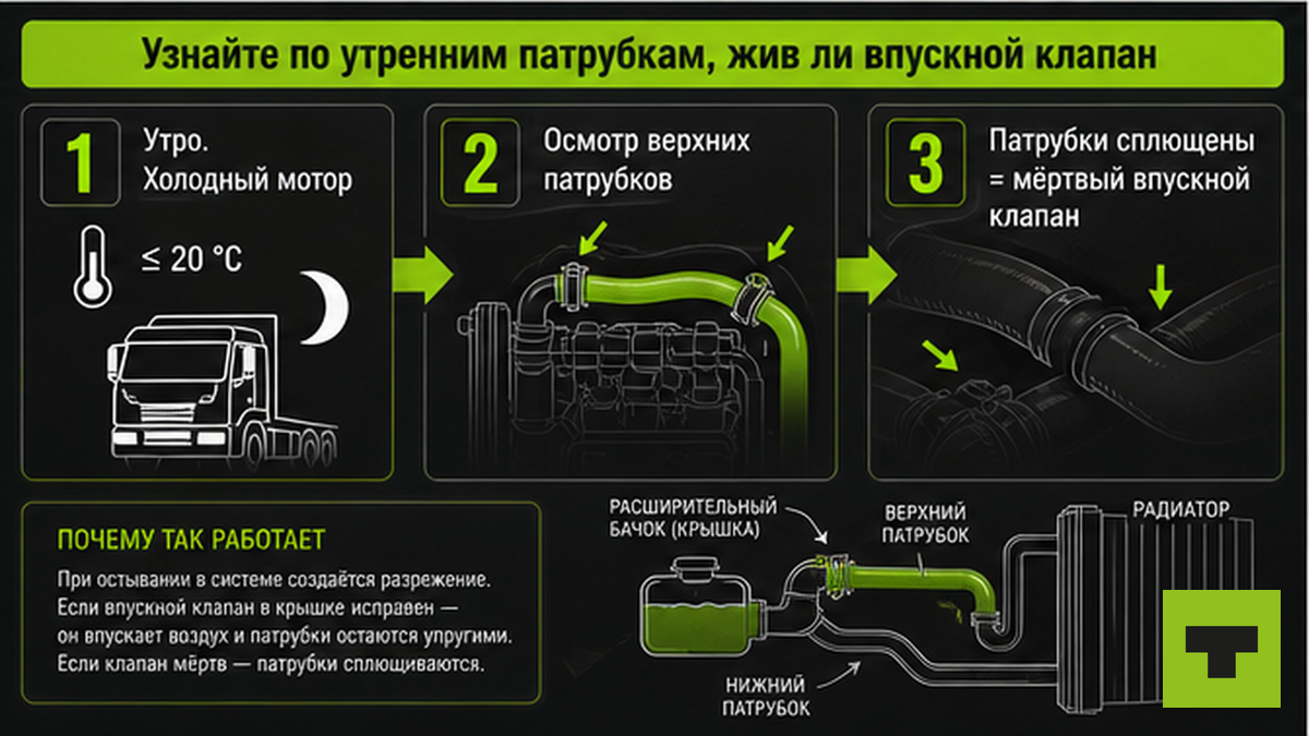 Схема утренней проверки впускного клапана по состоянию патрубков