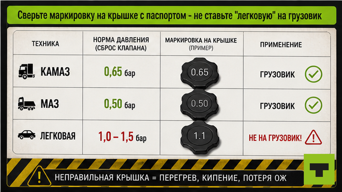 Таблица давлений крышки расширительного бачка: КАМАЗ, МАЗ, легковая, ГАЗель
