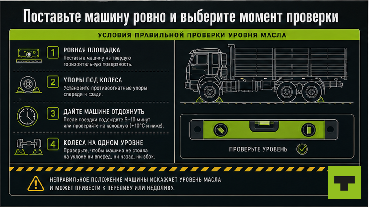 Чеклист: ровная площадка и момент проверки масла в мостах КАМАЗ