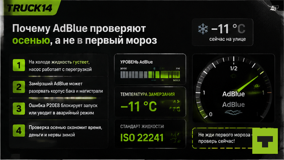 Чеклист: почему AdBlue проверяют осенью, а не в первый мороз