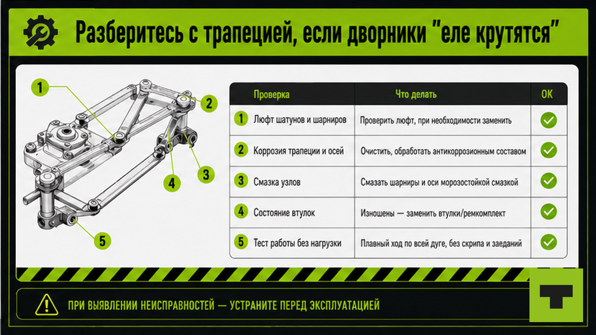 Чеклист диагностики трапеции стеклоочистителя когда дворники еле крутятся
