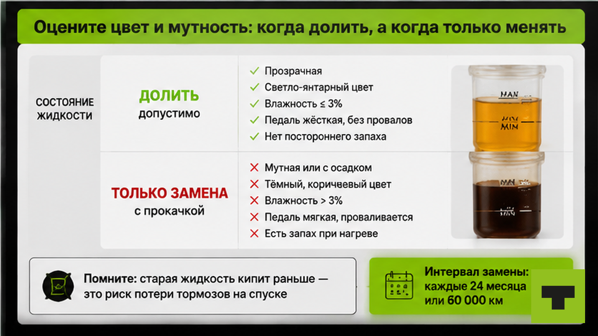 Чеклист: долить или заменить тормозную жидкость по цвету и мутности