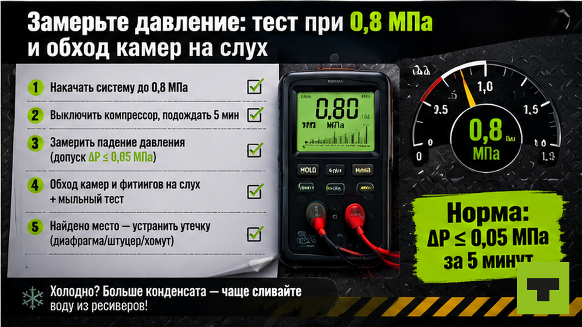 Чеклист теста тормозных камер при 0,8 МПа зимой