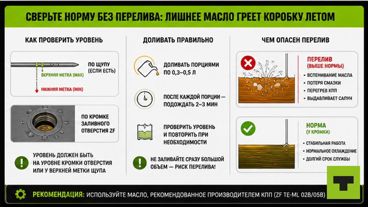 Чеклист нормы уровня масла КПП без перелива летом
