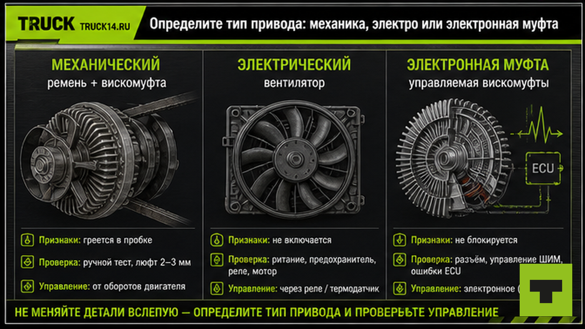 Схема: механическая, электрическая и электронная вискомуфта вентилятора