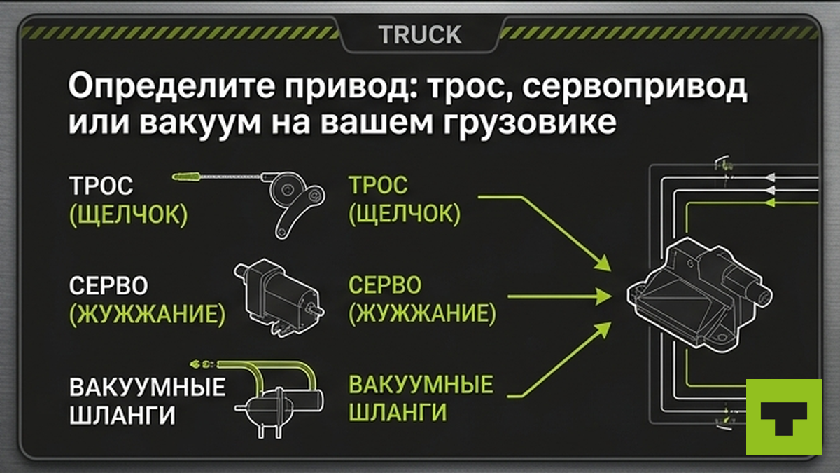 Схема приводов заслонки: трос, сервопривод, вакуум