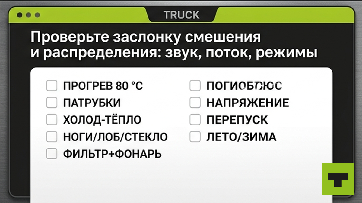 Чеклист проверки заслонки смешения и распределения зимой