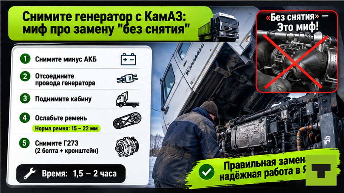 Чеклист снятия генератора КамАЗ: почему замена щёток без демонтажа — миф