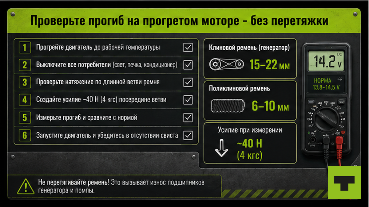 Чеклист замера прогиба ремня генератора на прогретом моторе