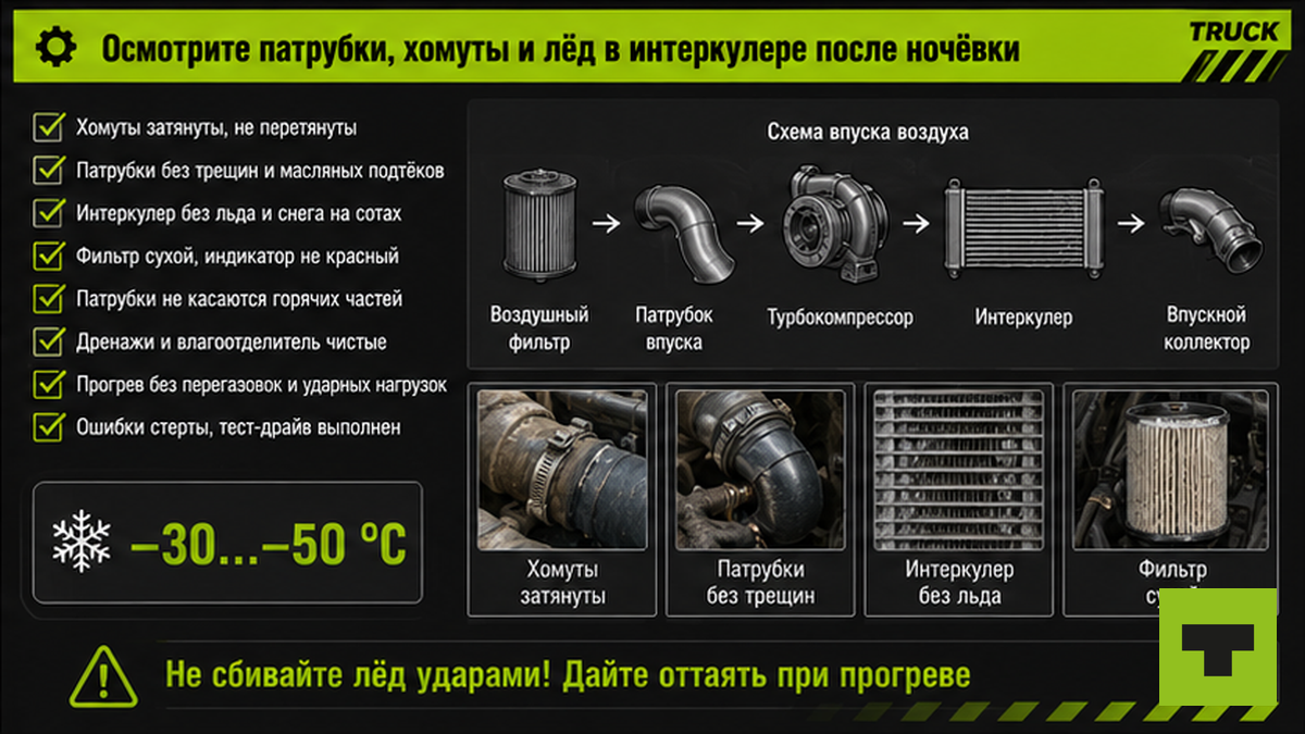 Чек-лист: патрубки, хомуты и лёд в интеркулере после ночёвки на морозе