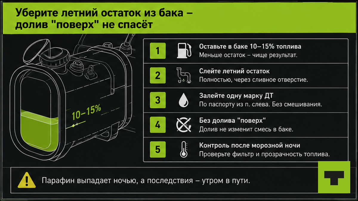 Чеклист: как убрать летний остаток солярки из бака перед зимой