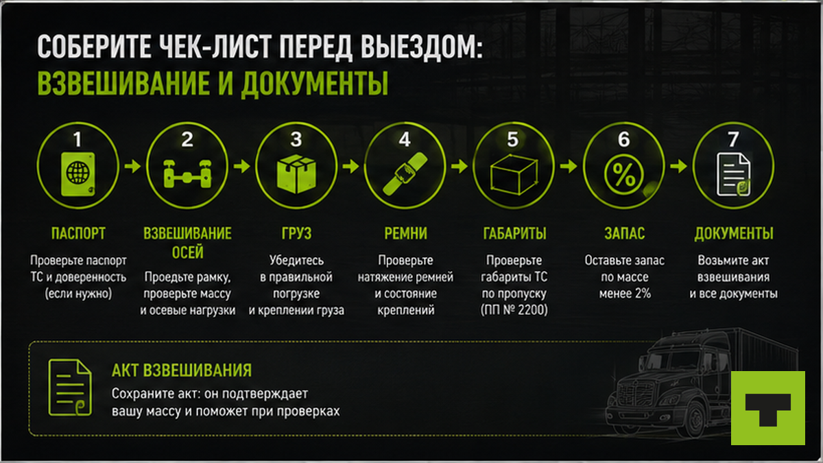 Схема 7 шагов чек-листа перед рейсом по Мухтуе: взвешивание и документы
