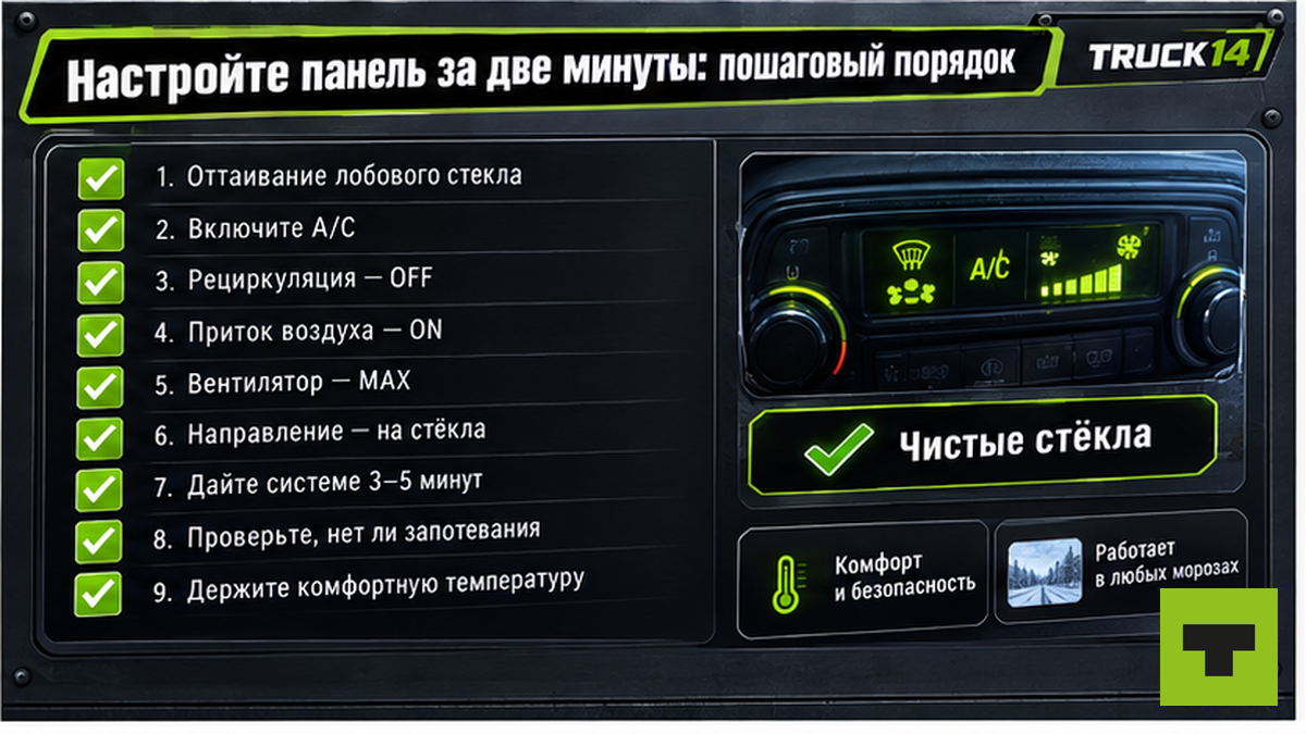 Чеклист: настройка панели климат-контроля грузовика за две минуты зимой