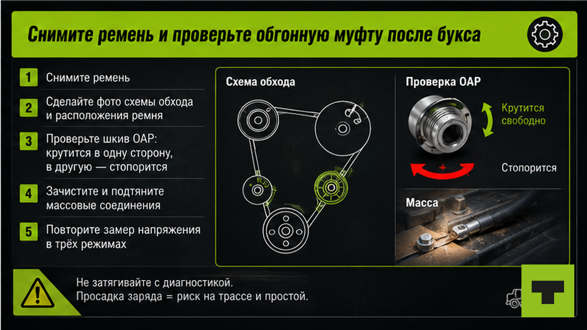Чеклист проверки обгонной муфты генератора после буксования