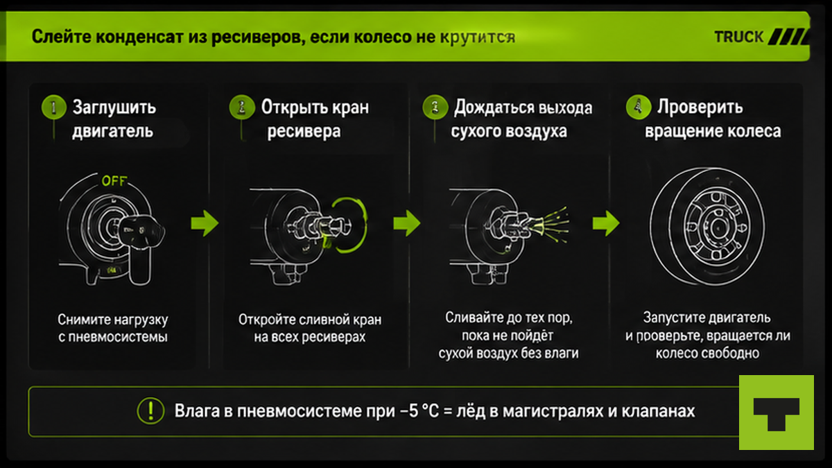 Схема workflow: слив конденсата из ресиверов пневмотормозов