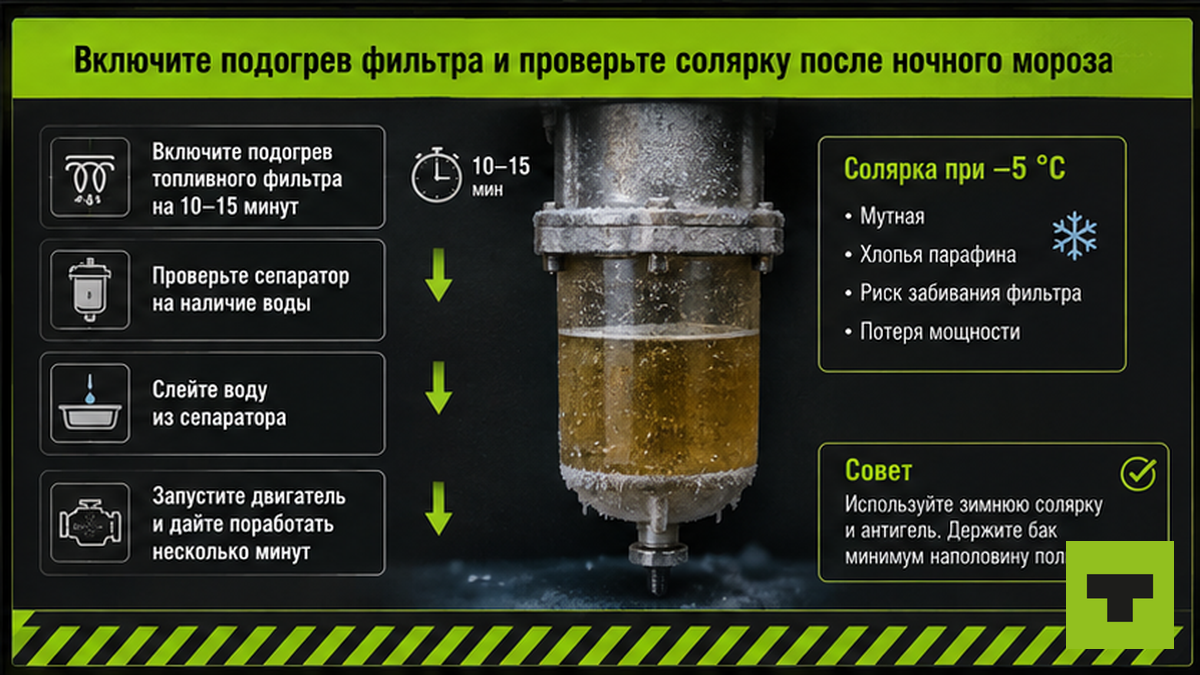 Чеклист подогрева топливного фильтра и проверки солярки после ночного мороза