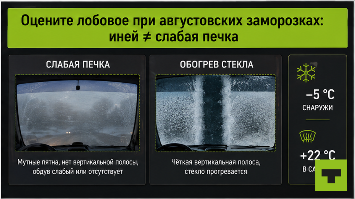 Таблица: иней от заморозков vs слабая печка кабины — как отличить поломку обогрева лобового