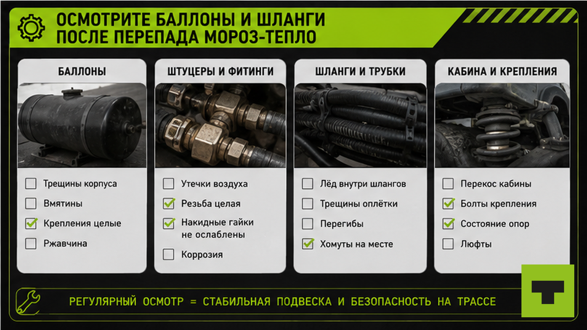 Чеклист осмотра пневмобаллонов и шлангов после мороз-тепло