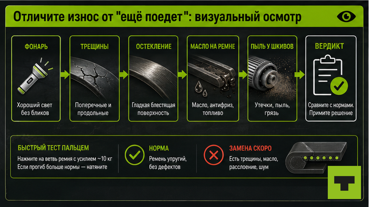 Схема визуального осмотра износа приводного ремня грузовика
