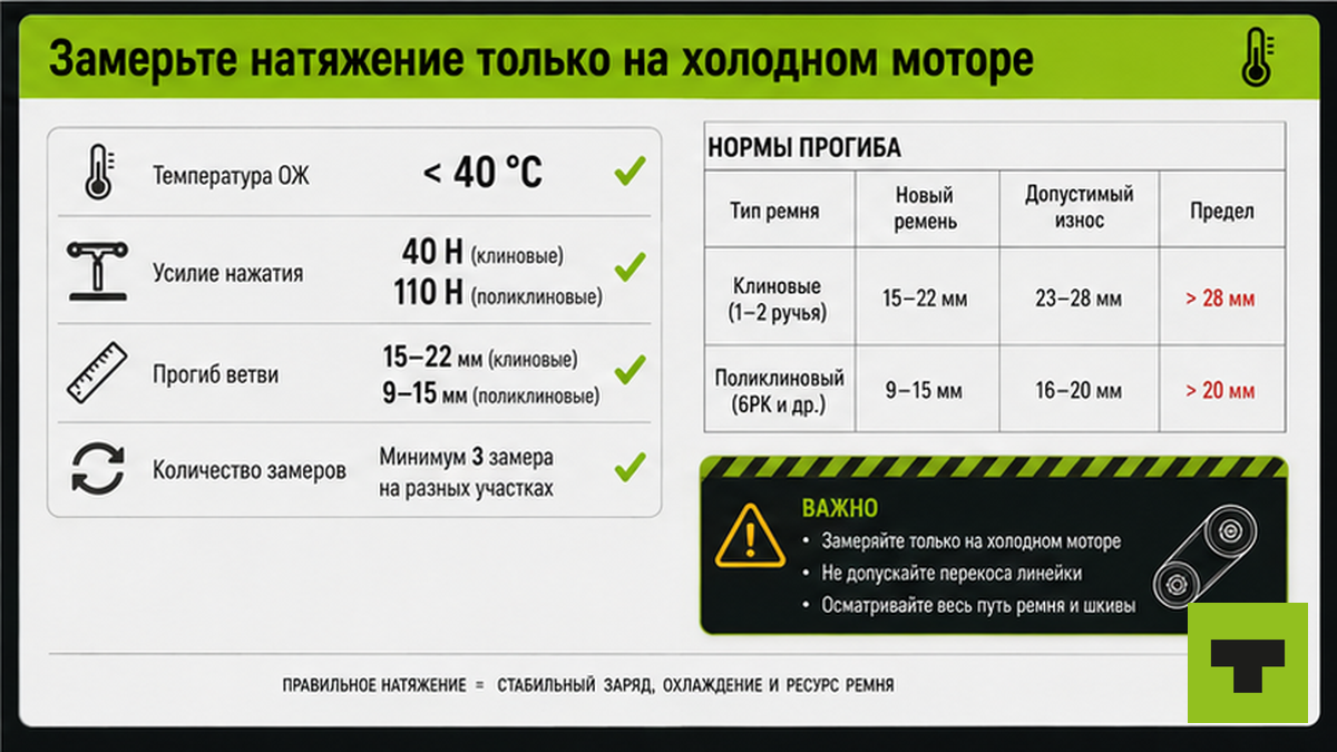 Чеклист замера натяжения ремня на холодном моторе с нормами прогиба