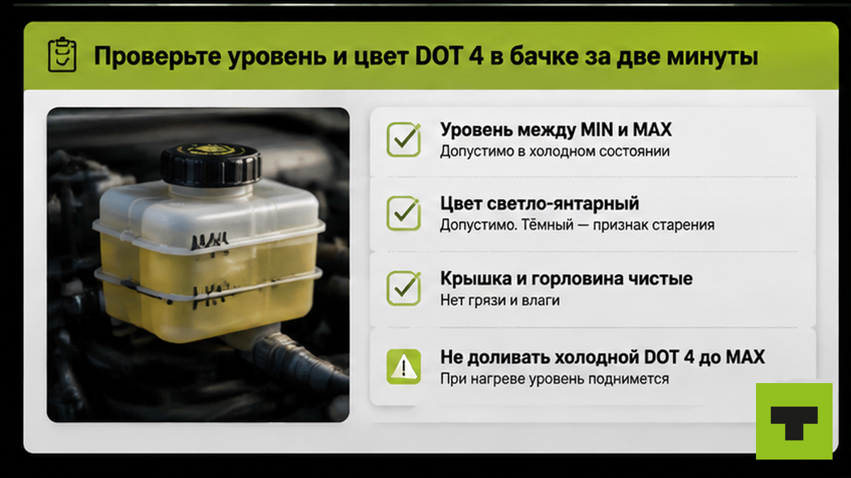 Чеклист проверки уровня и цвета DOT 4 в бачке за две минуты