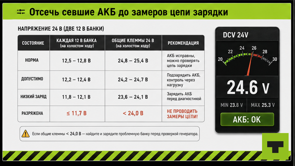 Таблица норм напряжения по банкам АКБ перед проверкой зарядки