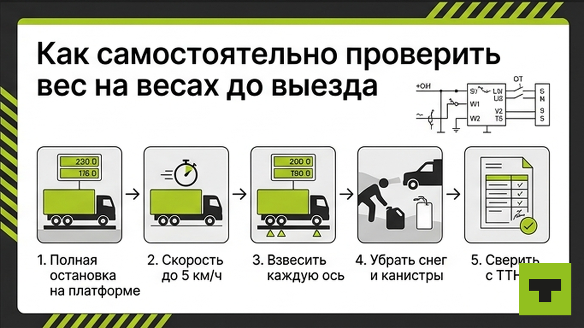 Схема самостоятельного взвешивания грузовика на платформенных весах