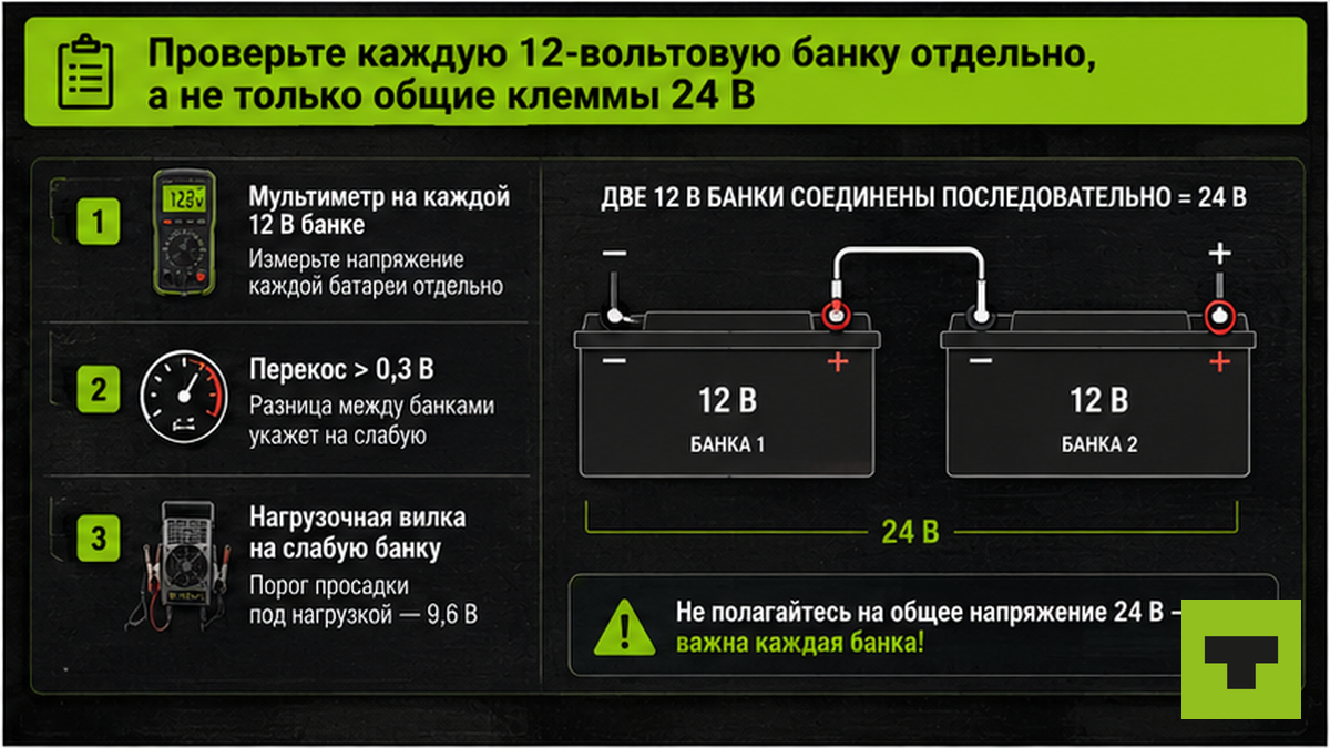 Чеклист проверки каждой 12-вольтовой банки отдельно при 24-вольтовой системе грузовика