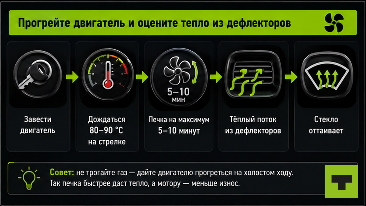 Схема прогрева двигателя и проверки тепла из дефлекторов печки
