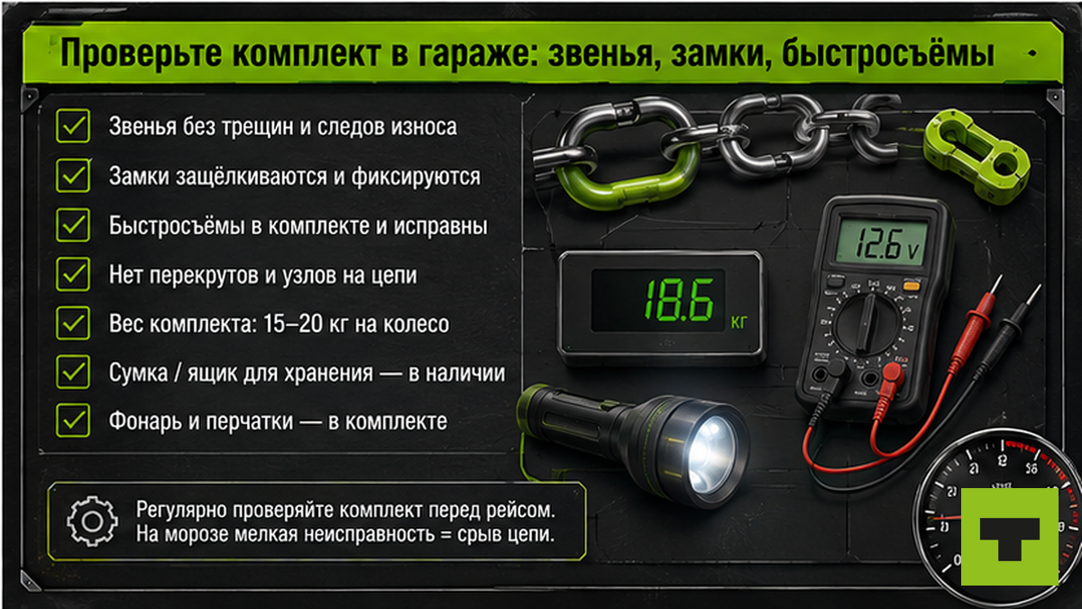 Чеклист проверки комплекта цепей в гараже перед зимником